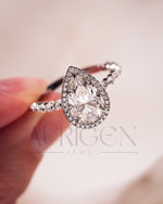 Brilliant Pear Cut Moissanite and Lab Grown Diamond Ring With Halo
