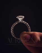 Brilliant Pear Cut Moissanite and Lab Grown Diamond Ring With Halo