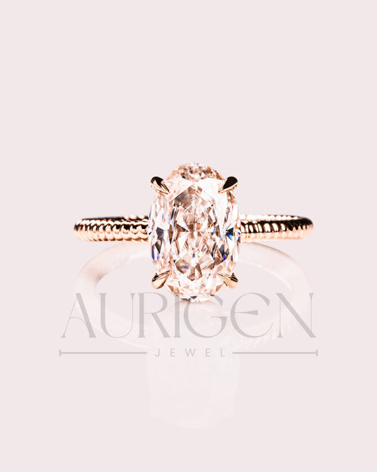 Inspired Crushed Ice Oval Cut Moissanite and Lab Grown Diamond 14K Solid Gold Ring