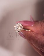 Inspired Crushed Ice Oval Cut Moissanite and Lab Grown Diamond 14K Solid Gold Ring