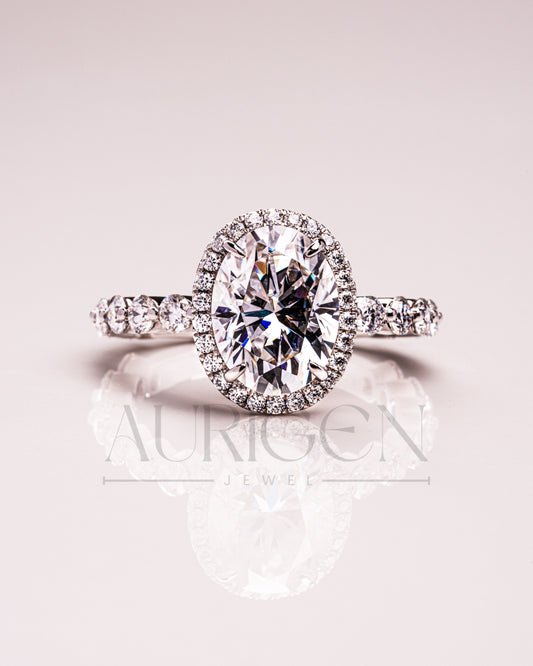 Sparkling Lab Grown and Moissanite Diamond Oval Cut Brilliant Halo Ring