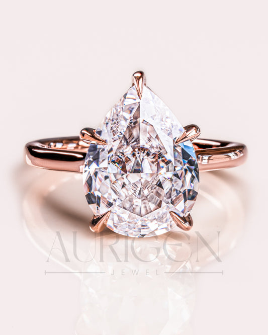 5-Prong Set Crushed Ice Pear Moissanite & Lab Grown Diamond Engagement Ring