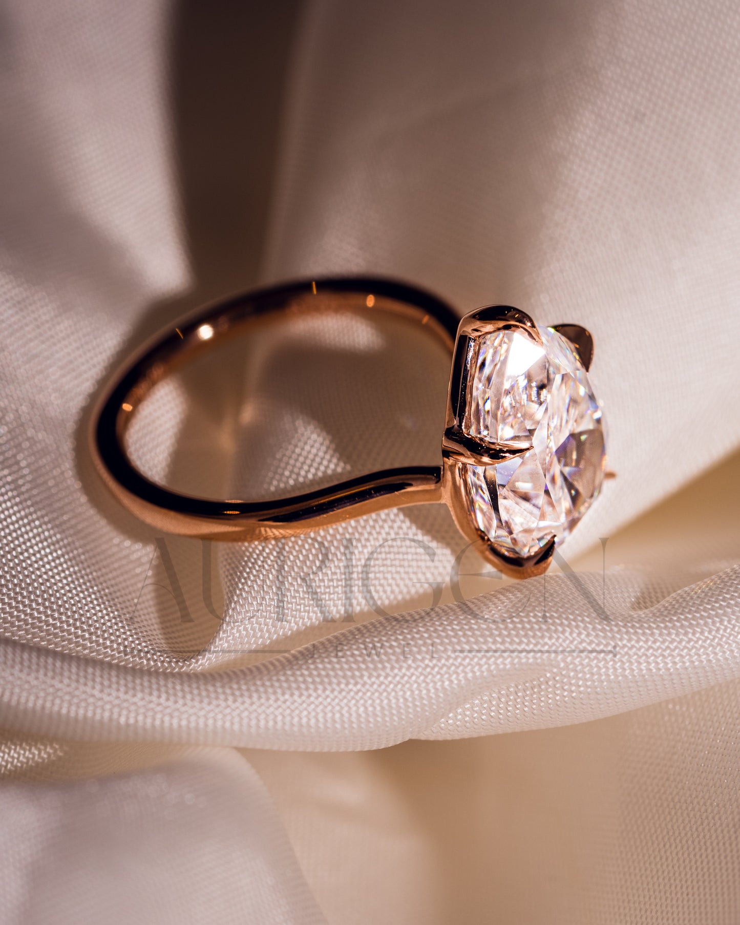 5-Prong Set Crushed Ice Pear Moissanite & Lab Grown Diamond Engagement Ring