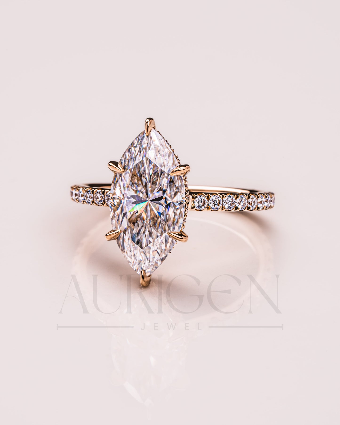 Marquise Cut Moissanite & Leb With Pave Setting Engagement Ring Halo Diamond Solid Gold Ring