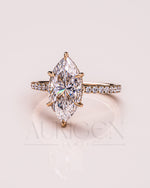 Marquise Cut Moissanite & Leb With Pave Setting Engagement Ring Halo Diamond Solid Gold Ring