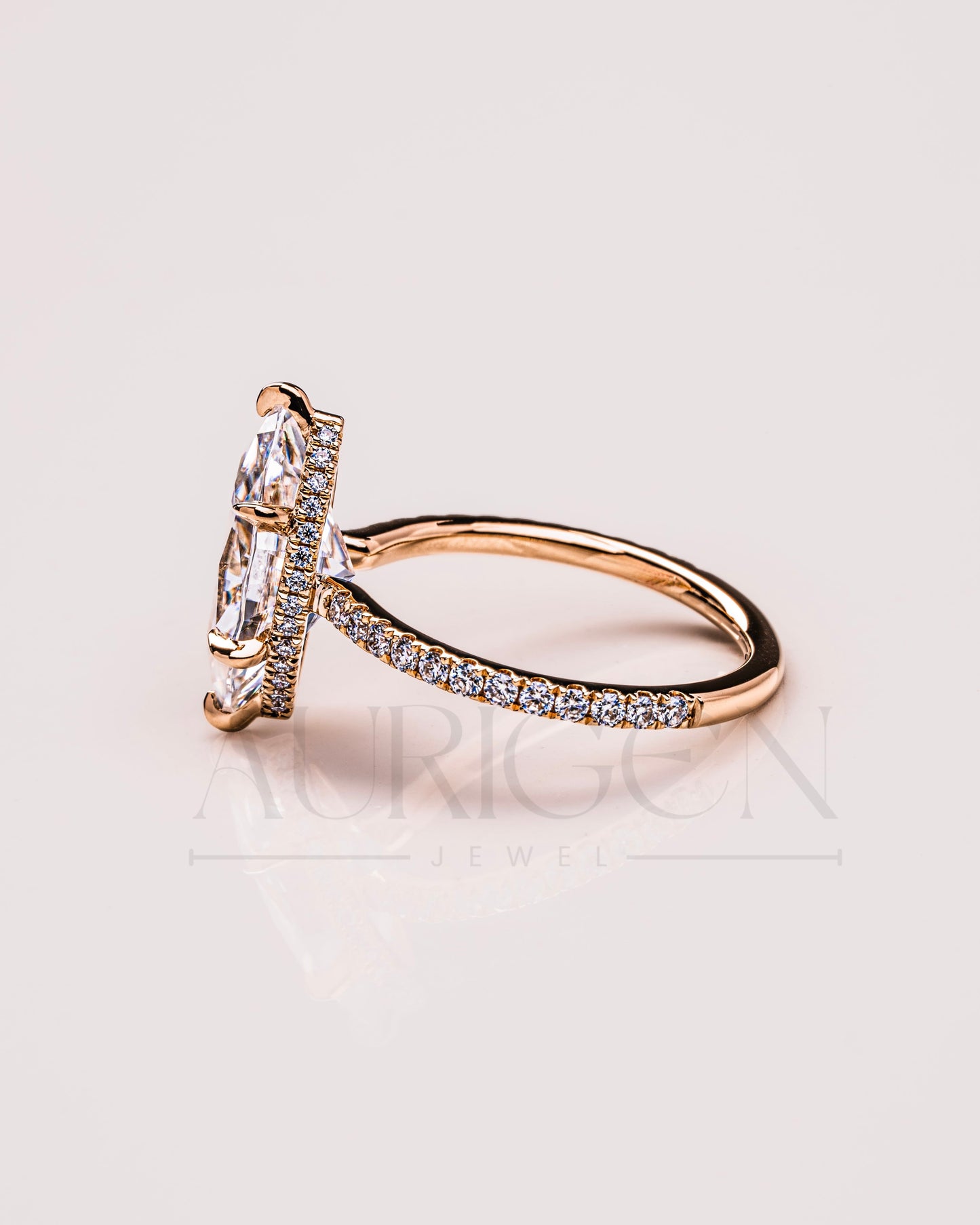 Marquise Cut Moissanite & Leb With Pave Setting Engagement Ring Halo Diamond Solid Gold Ring