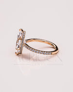 Marquise Cut Moissanite & Leb With Pave Setting Engagement Ring Halo Diamond Solid Gold Ring