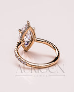 Marquise Cut Moissanite & Leb With Pave Setting Engagement Ring Halo Diamond Solid Gold Ring