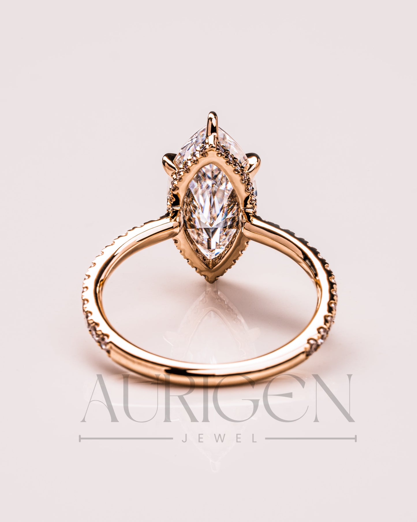 Marquise Cut Moissanite & Leb With Pave Setting Engagement Ring Halo Diamond Solid Gold Ring