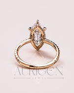 Marquise Cut Moissanite & Leb With Pave Setting Engagement Ring Halo Diamond Solid Gold Ring