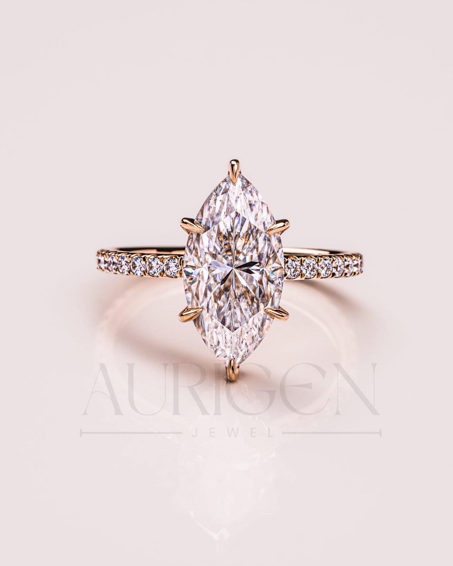 Marquise Cut Moissanite & Leb With Pave Setting Engagement Ring Halo Diamond Solid Gold Ring