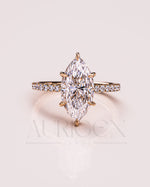 Marquise Cut Moissanite & Leb With Pave Setting Engagement Ring Halo Diamond Solid Gold Ring