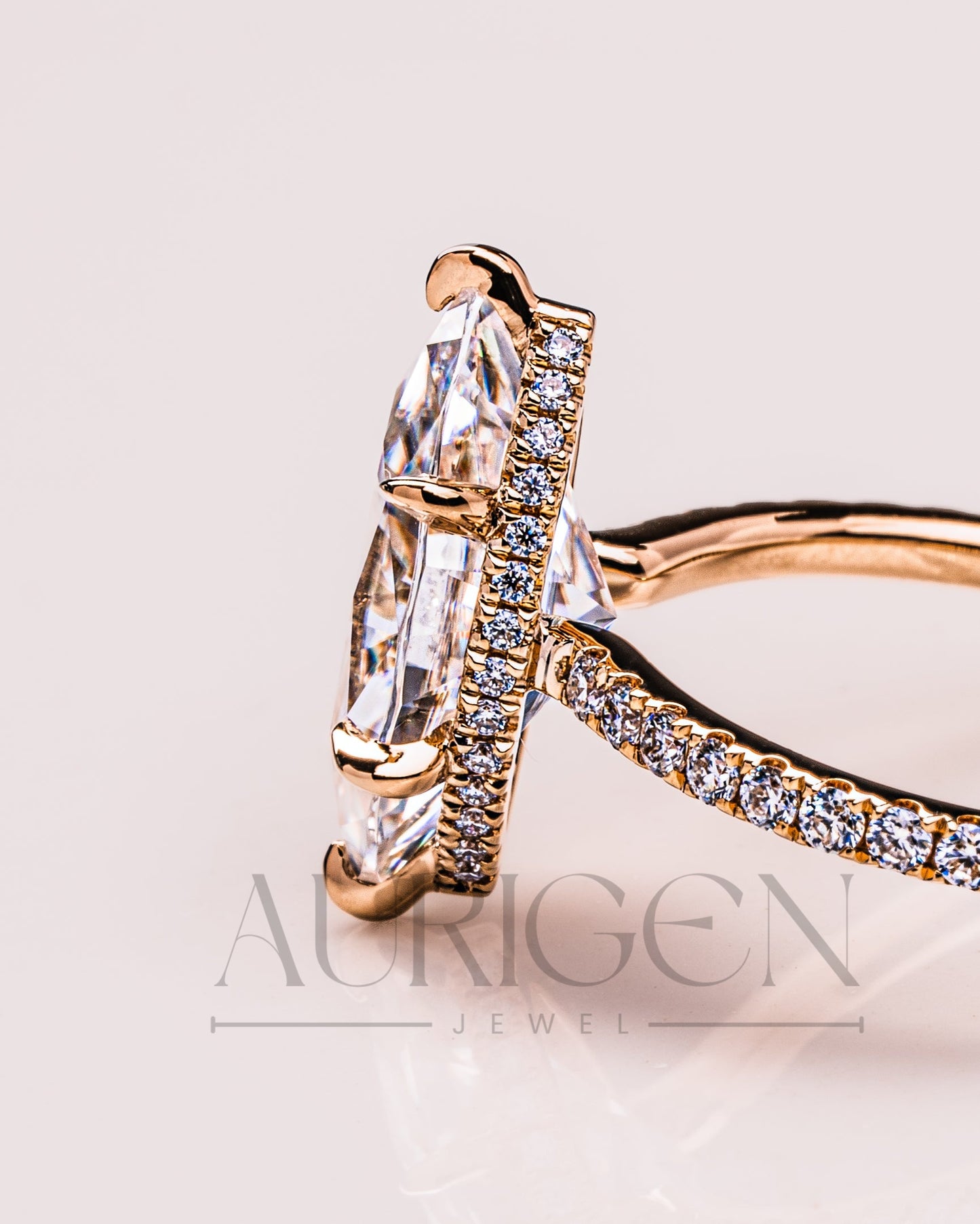 Marquise Cut Moissanite & Leb With Pave Setting Engagement Ring Halo Diamond Solid Gold Ring