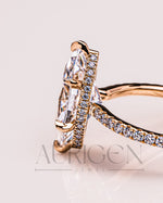 Marquise Cut Moissanite & Leb With Pave Setting Engagement Ring Halo Diamond Solid Gold Ring
