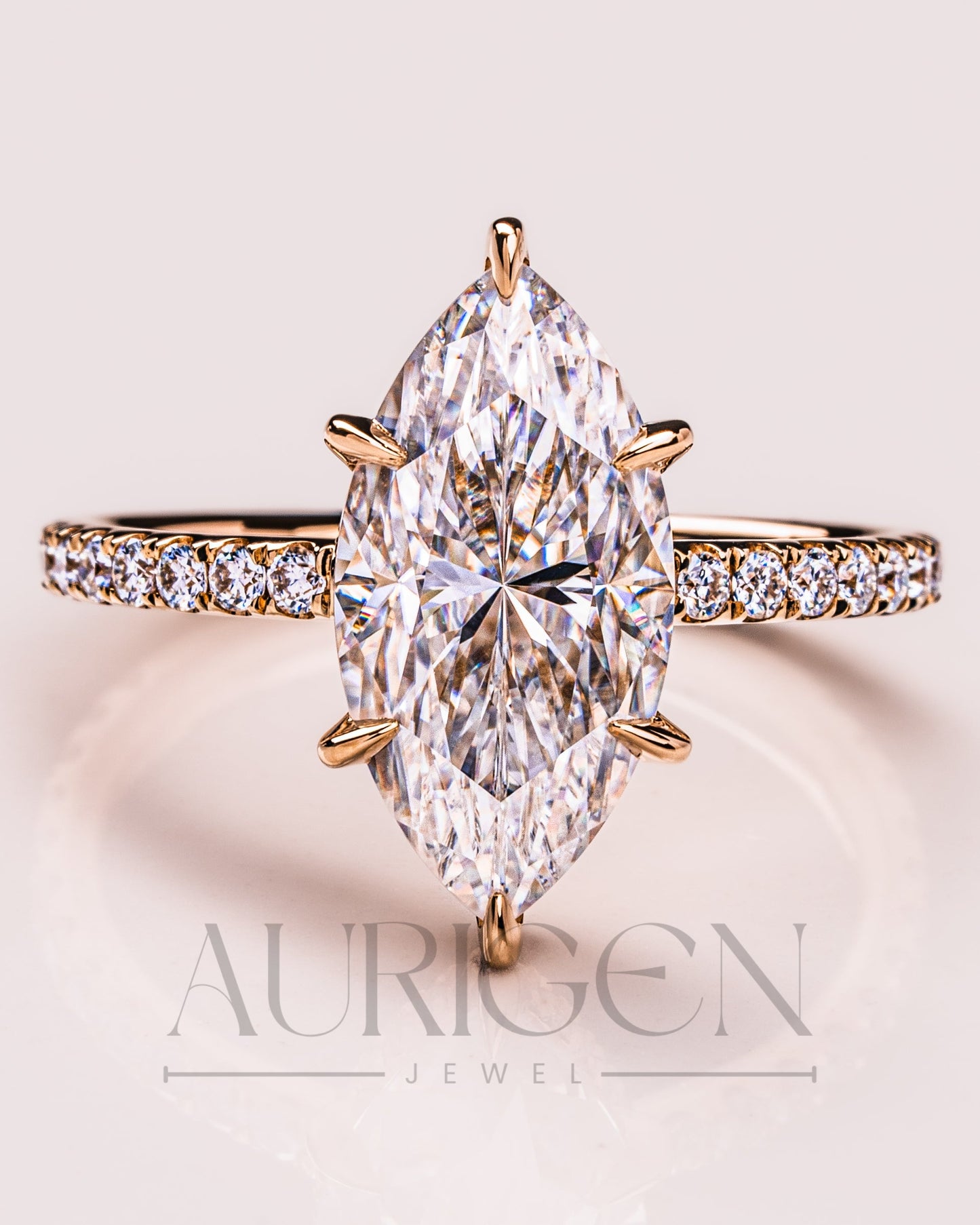 Marquise Cut Moissanite & Leb With Pave Setting Engagement Ring Halo Diamond Solid Gold Ring