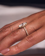 Marquise Cut Moissanite & Leb With Pave Setting Engagement Ring Halo Diamond Solid Gold Ring