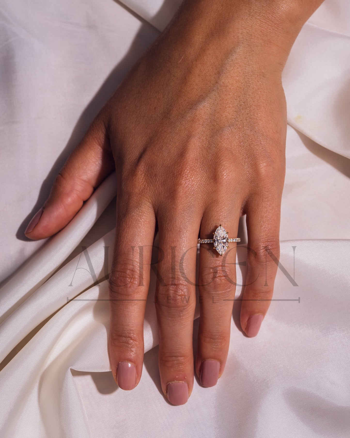 Marquise Cut Moissanite & Leb With Pave Setting Engagement Ring Halo Diamond Solid Gold Ring