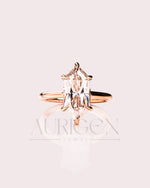 6-Prong Set Elongated Hexagon Moissanite & Leb Engagement Ring Hidden Halo 18K Rose Gold