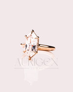 6-Prong Set Elongated Hexagon Moissanite & Leb Engagement Ring Hidden Halo 18K Rose Gold