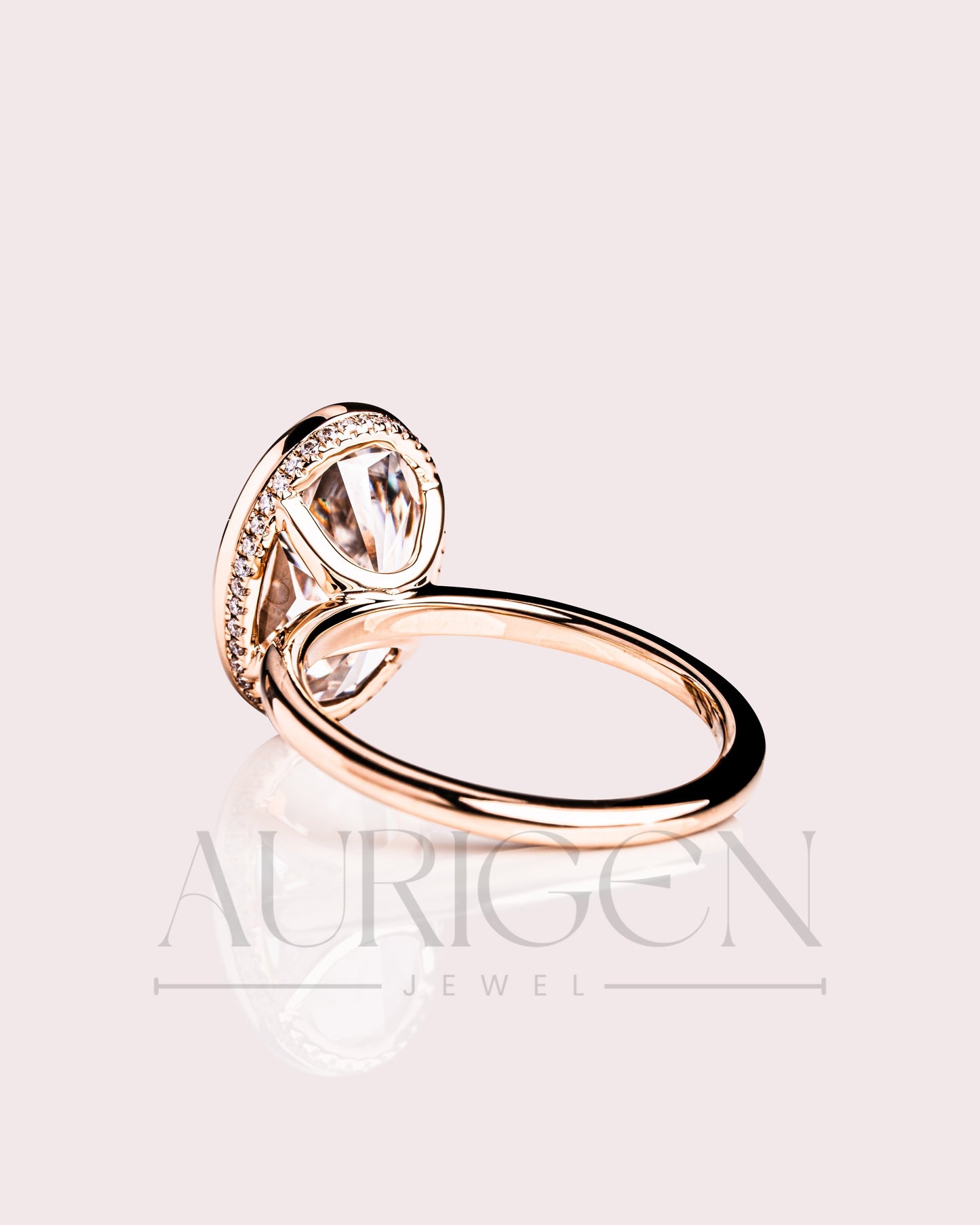 Modern Oval Cut Moissanite and Lab Grown Diamond Bezel Solitaire Ring in 14K Rose Gold
