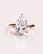 Sparkling Pear Cut Moissanite and Lab Grown Diamond Ring-14K Solid Gold