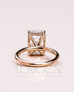 Emerald Cut Moissanite and Leb Engagement Ring with Hidden Halo Diamond in 14k Solid Gold