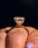 Emerald Cut Moissanite and Leb Engagement Ring with Hidden Halo Diamond in 14k Solid Gold
