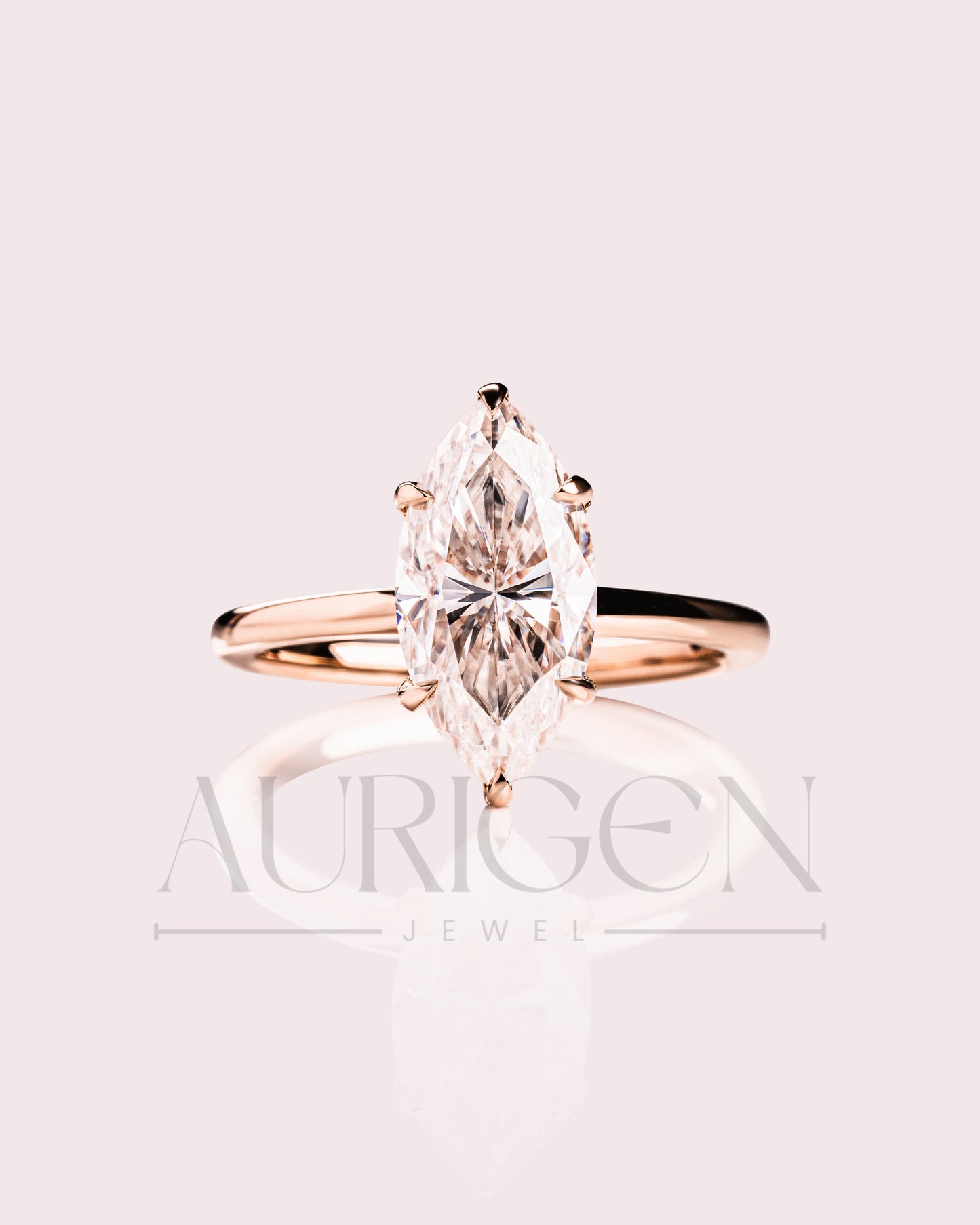 Elegant Marquise Cut Moissanite and Lab Grown Diamond Ring in 14k Yellow Gold