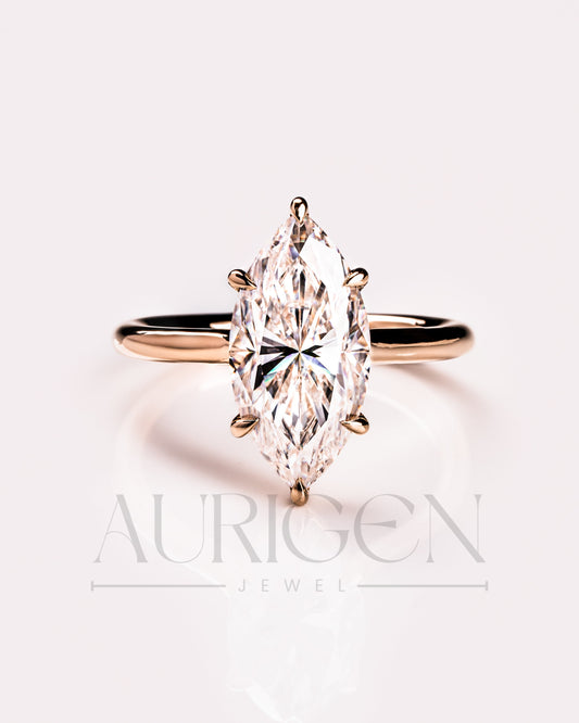 Timeless Marquise Cut Moissanite and Lab Grown Diamond Ring