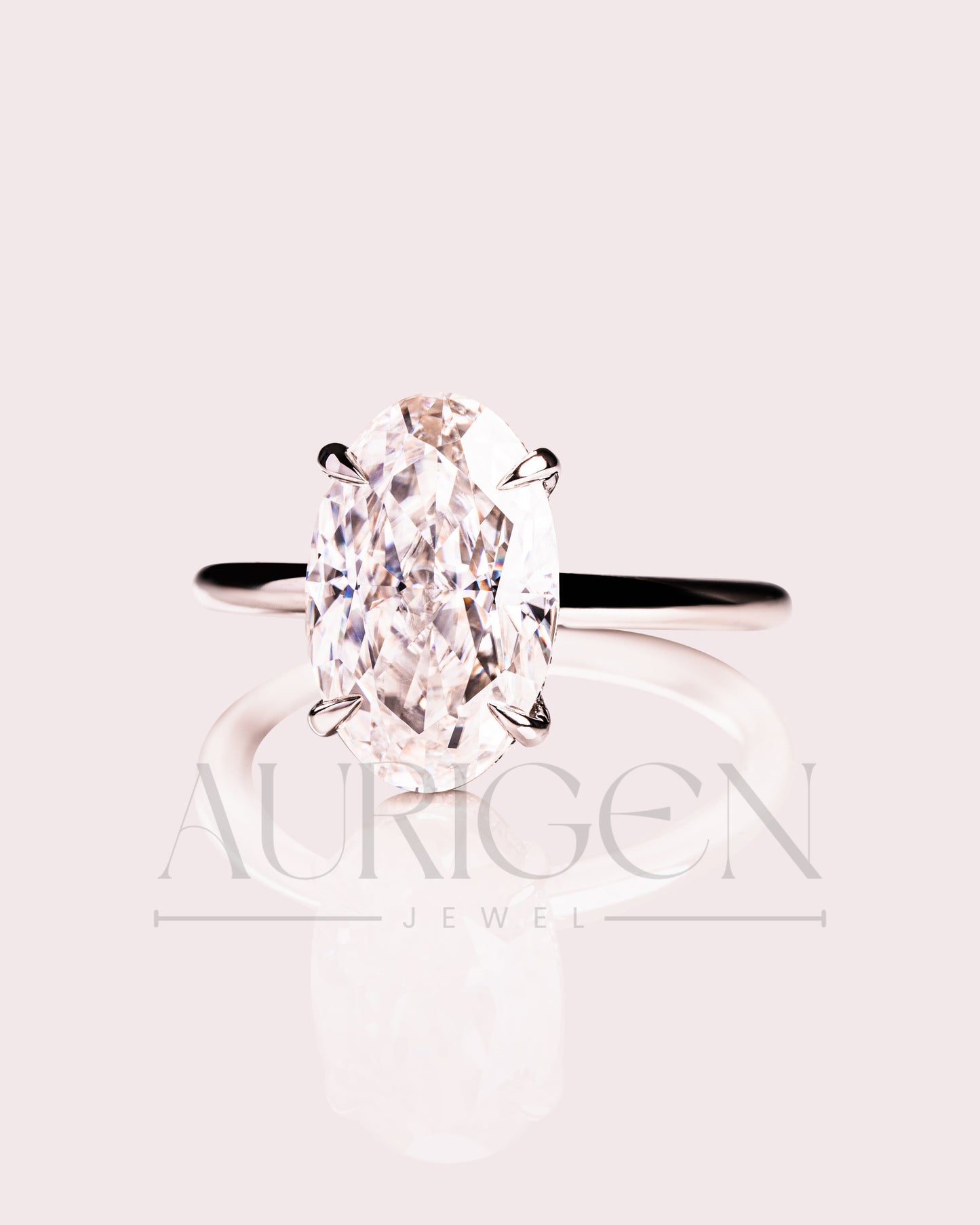 Sparkling Oval Cut Moissanite and Lab Grown Engagement Ring-14K Solid Gold