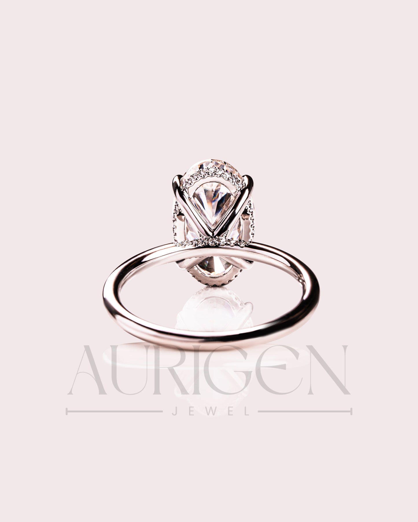 Sparkling Oval Cut Moissanite and Lab Grown Engagement Ring-14K Solid Gold