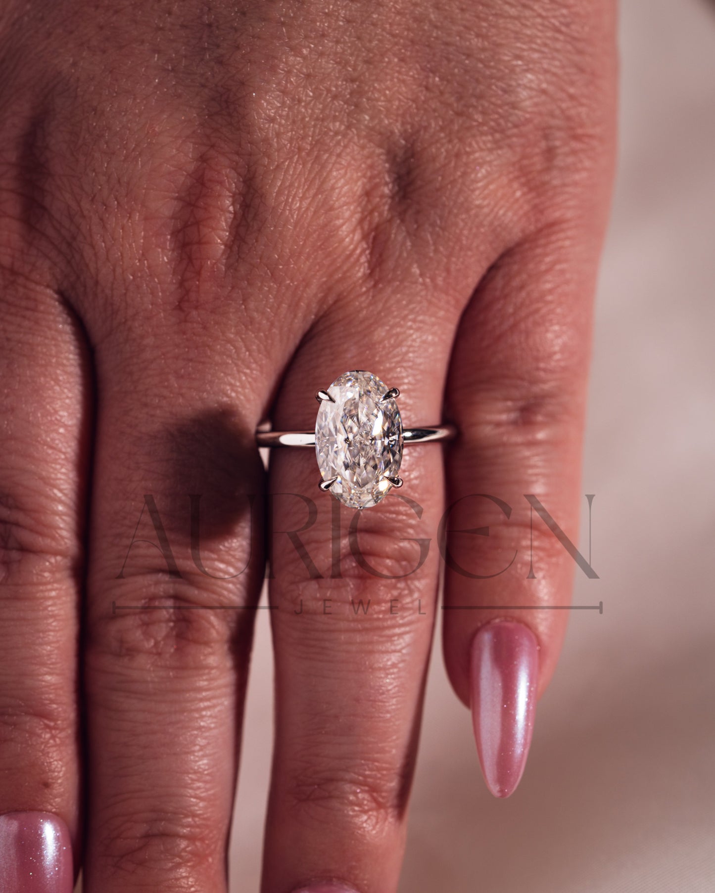 Sparkling Oval Cut Moissanite and Lab Grown Engagement Ring-14K Solid Gold