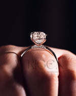 Sparkling Oval Cut Moissanite and Lab Grown Engagement Ring-14K Solid Gold