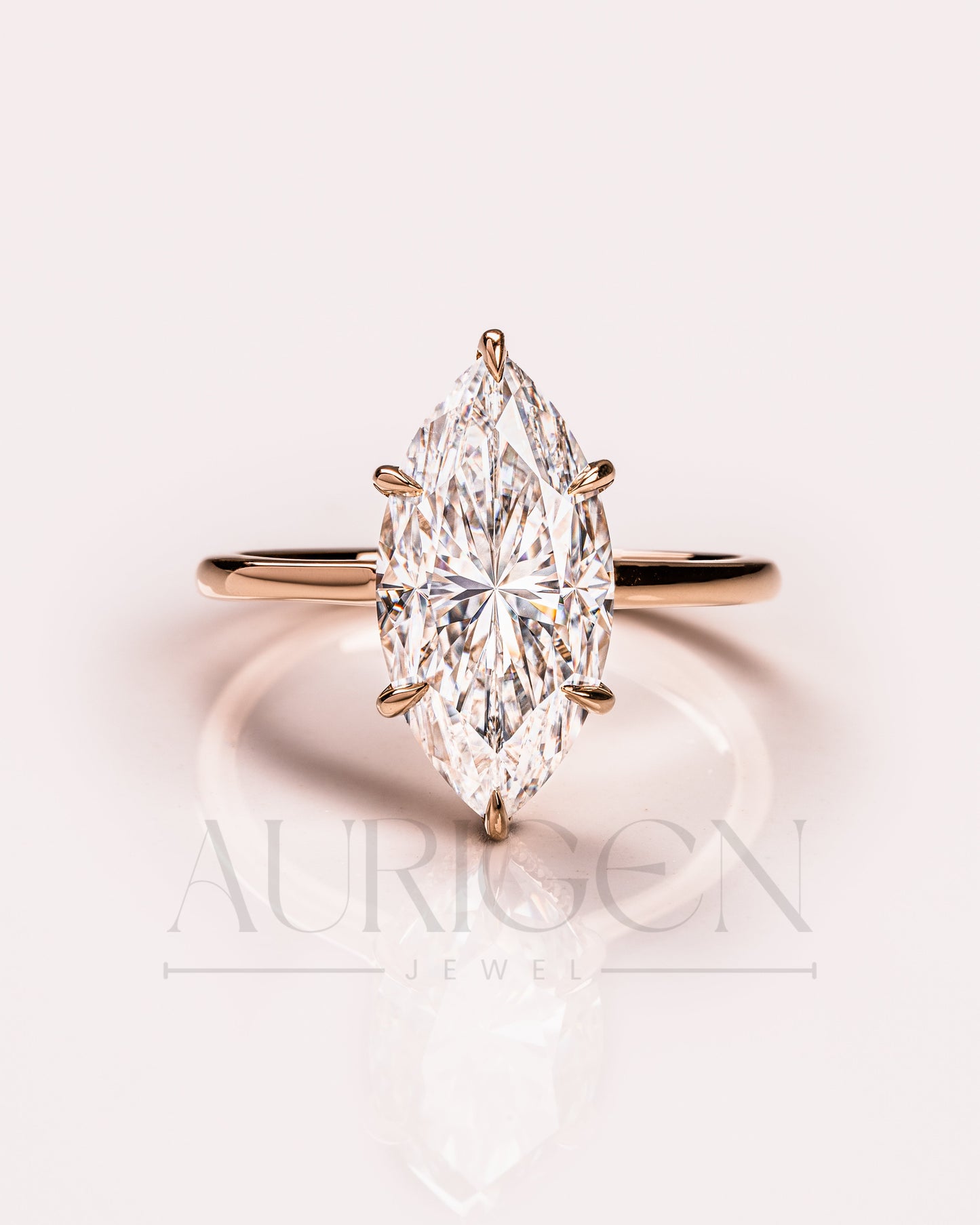 6-Prong Set Marquise Diamond Ring Hidden Halo Moissanite and Leb Diamond Ring