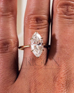 6-Prong Set Marquise Diamond Ring Hidden Halo Moissanite and Leb Diamond Ring