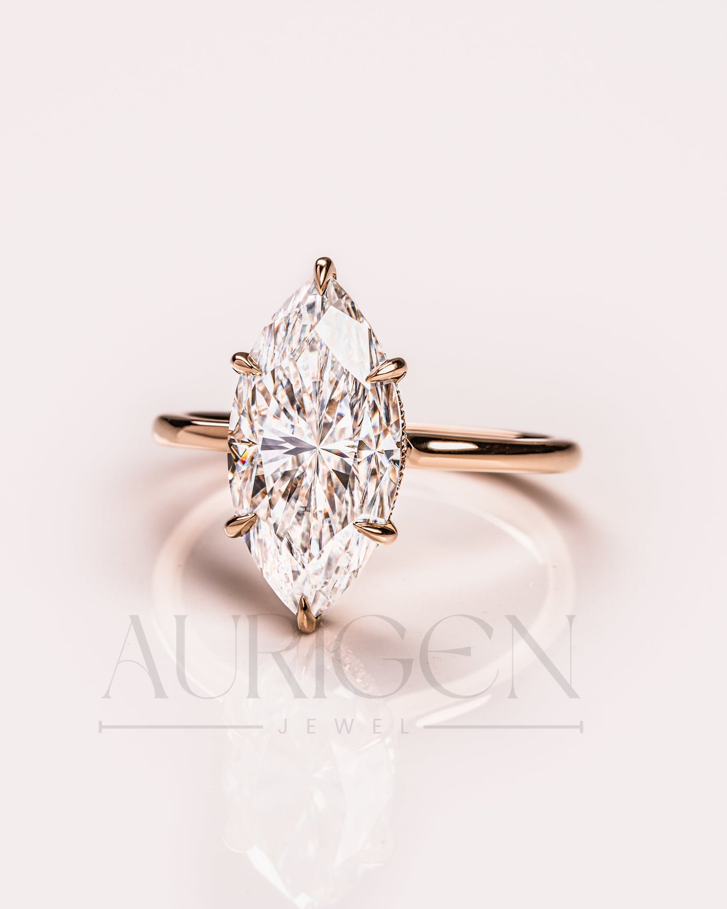 6-Prong Set Marquise Diamond Ring Hidden Halo Moissanite and Leb Diamond Ring