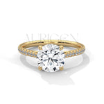 2.00 CT Round Cut Solitaire Diamond Engagement Ring with Pave Band 14K Solid Gold