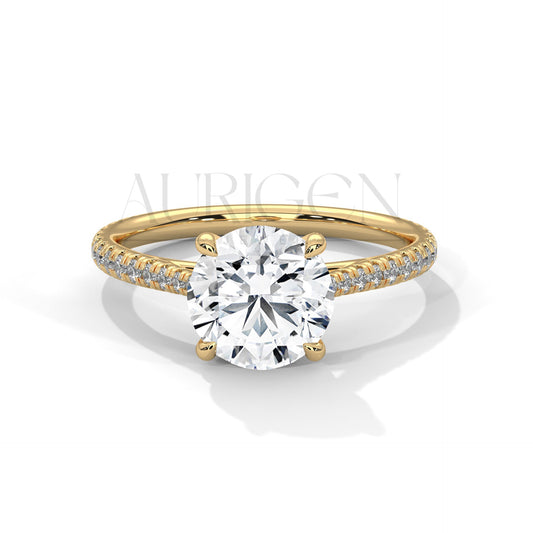 2.00 CT Round Cut Solitaire Diamond Engagement Ring with Pave Band 14K Solid Gold