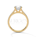 2.00 CT Round Cut Solitaire Diamond Engagement Ring with Pave Band 14K Solid Gold