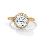 Floral Halo 2.00 CT Round Cut Diamond 14K Solid Gold Engagement Ring