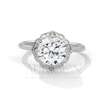 Floral Halo 2.00 CT Round Cut Diamond 14K Solid Gold Engagement Ring