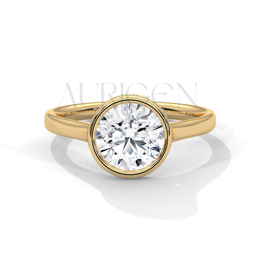 Brilliant Round Cut Moissnite & Lab Diamond Bezel Set 14K Solid Gold Ring