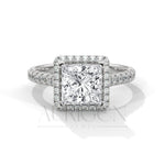 Dazzling Princess Cut Diamond Ring with Halo and Pave Shank