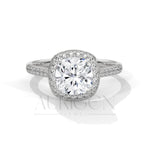 2 Ct Cushion Halo Diamond Engagement Ring with Pave Band in White Gold