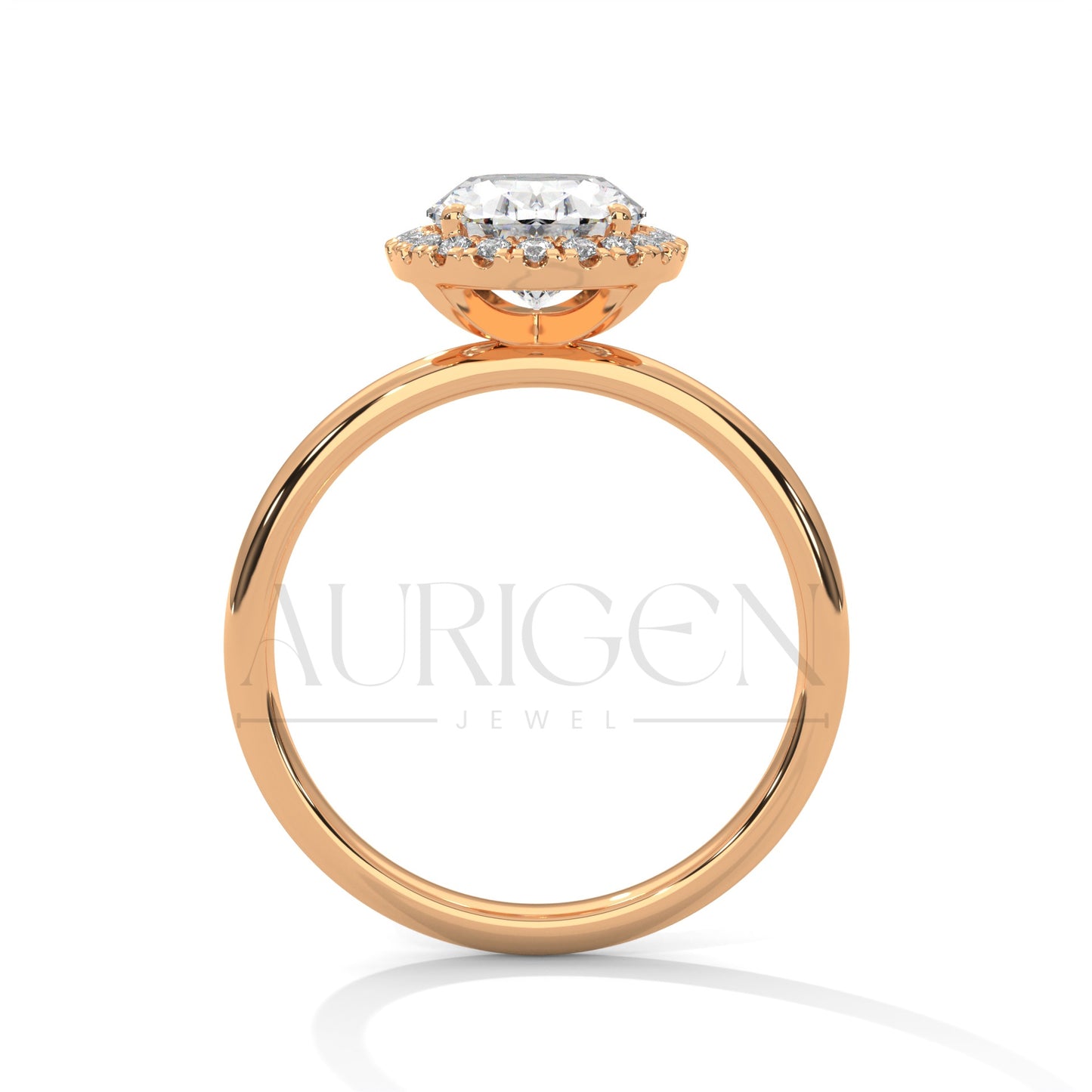 Stunning 2.0 CT Oval Cut Halo Diamond 14K Solid Gold Engagement Ring