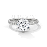 2 Ct Round Brilliant Diamond Engagement Ring with French Pave Band in 14K Solid Gold