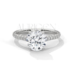 14K Solid Gold Round Cut Diamond Pave Setting Engagement Ring