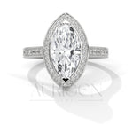 2 Ct Marquise Cut Diamond Ring with Halo and Pave Set Band