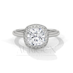 Cushion Halo Diamond Engagement Ring in 14K White Gold with Pave Accents