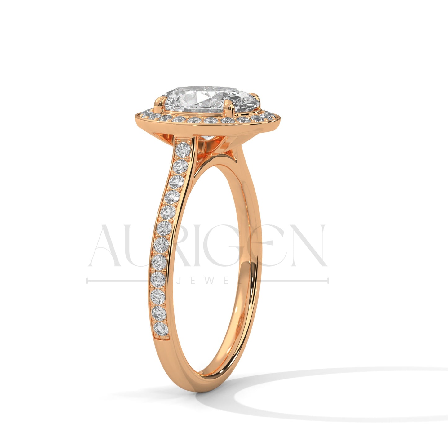 2 Ct Oval Halo Diamond Engagement Ring in 14K Solid Gold with Pave Band